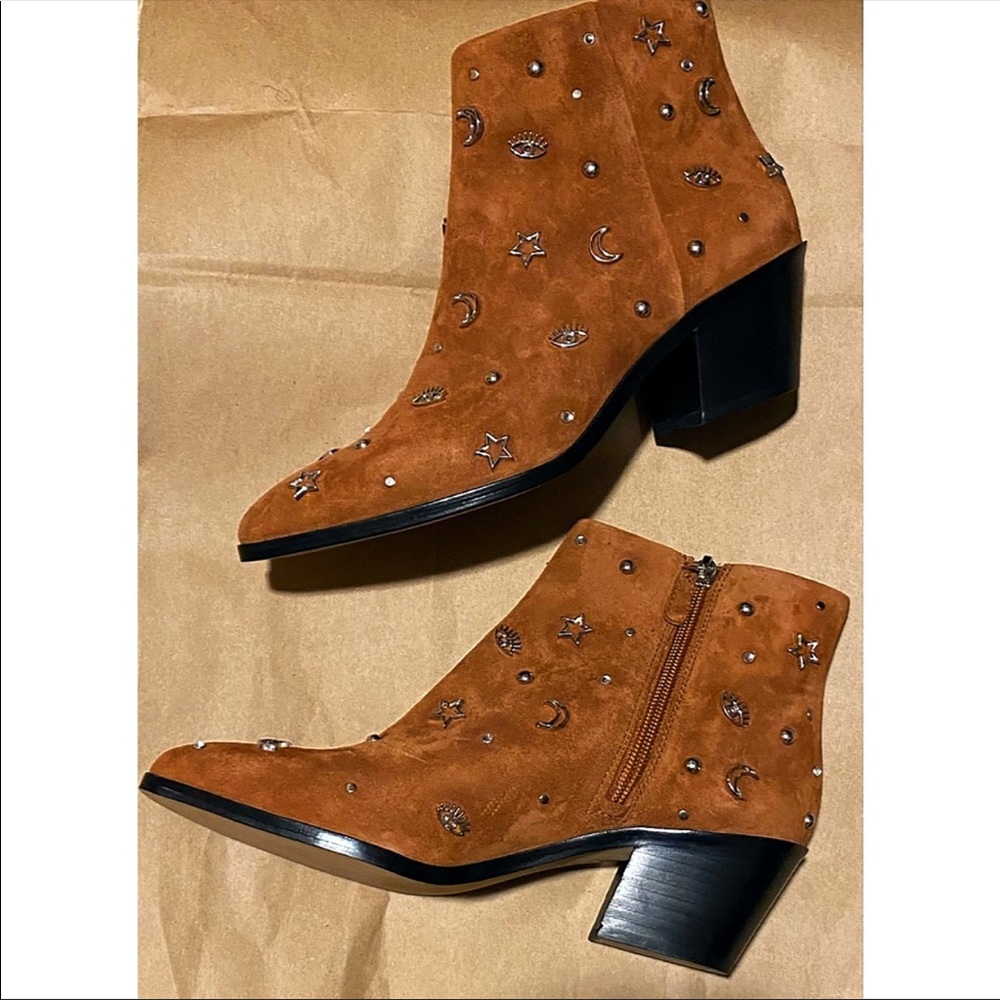 Rebecca Minkoff Lizzie Celestial Brown Suede Studded Bootie Boot - Picture 12 of 15